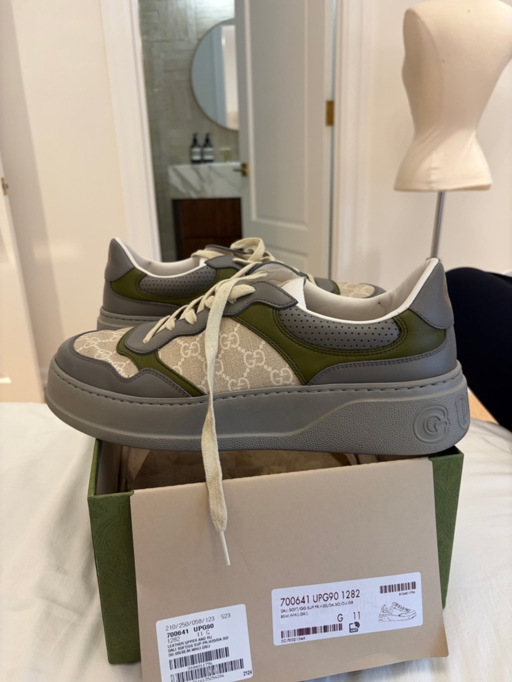Gucci Gray, Olive & Beige GG Canvas Low-Top Sneakers